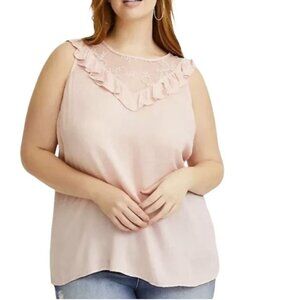 Torrid Pink Victorian Raw Hem Ruffle Floral Lace Sleeveless Top Blouse Size 00